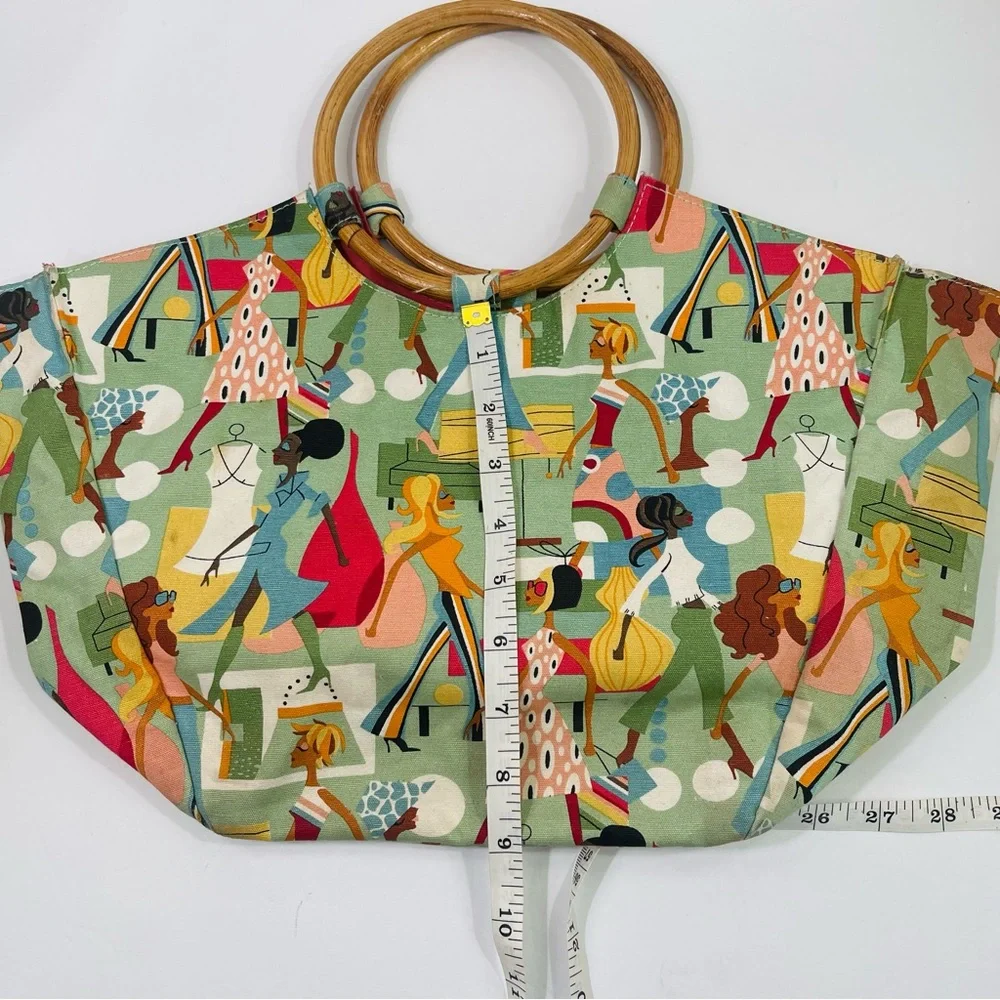 Neiman Marcus Mod Print Handbag with Bamboo Handles - Picture 9 of 10